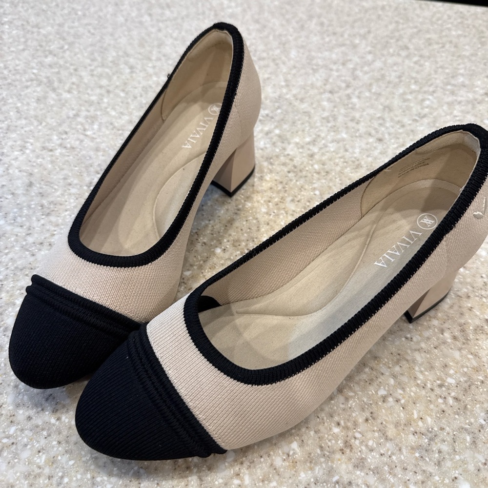 Women's Beige and Black Heels